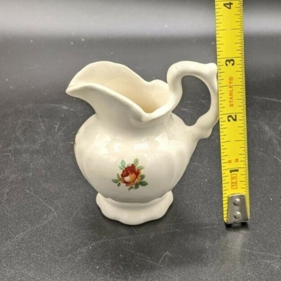 Pitcher with Reddish Orange Roses Artist Signed Ceramic Toothpick Holder Mini 3" - Picture 3 of 6